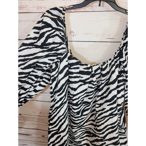 ZARA Poplin Long Sleeve Tunic Top Black Zebra Print Pockets Women's Size Large - Picture 9 of 13